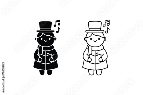 Christmas carol singer vector outline and silhouette design