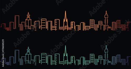 Stockholm Neon Style Simple Skyline on Dark Background