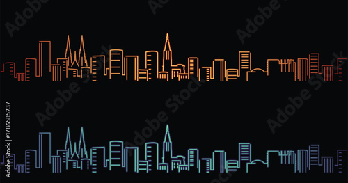 Strasbourg Neon Style Simple Skyline on Dark Background