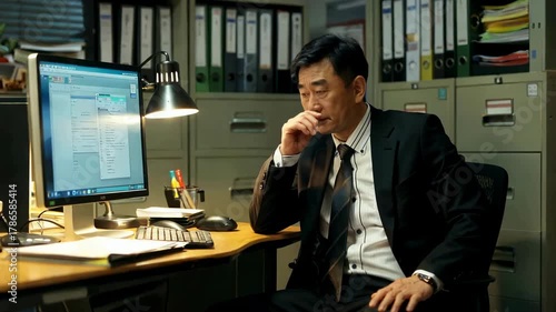 Business Professional Working at Desk in Office Environment.