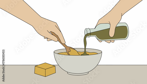 Hands preparing a homemade salve mixing beeswax and infused oils emphasizing the DIY aspect of natural skincare.