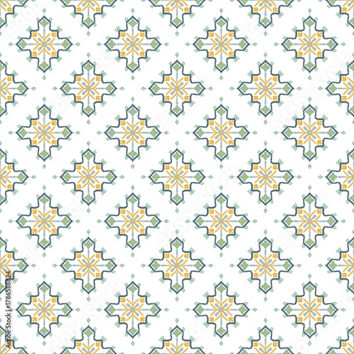 Mediterranean Tile Inspired Geometric Floral Seamless Pattern