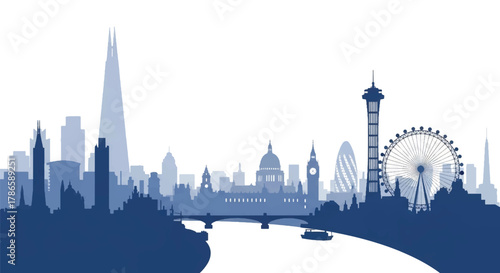 Flat vector skyline of Tokyo featuring modern skyscrapers and slim tower silhouette. Solid colors, clean geometric shapes, no gradients. Ideal for travel concepts and digital editorial use.