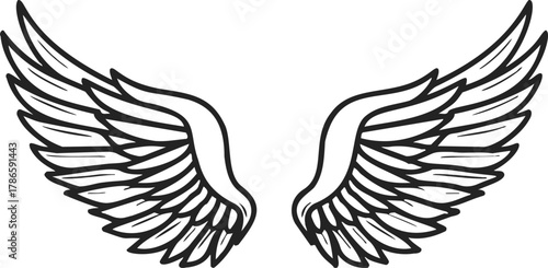 Angel wings sketch hand drawn symmetrical feathered outline — stock vector