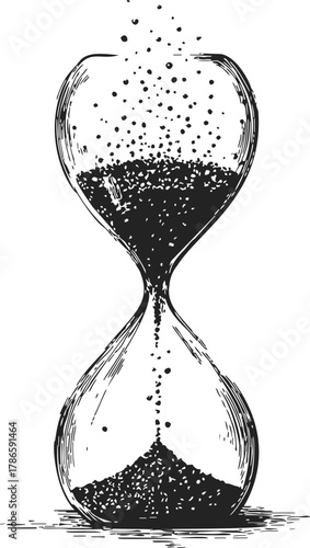 Hourglass sketch hand drawn style with sand flowing through glass — stock vector