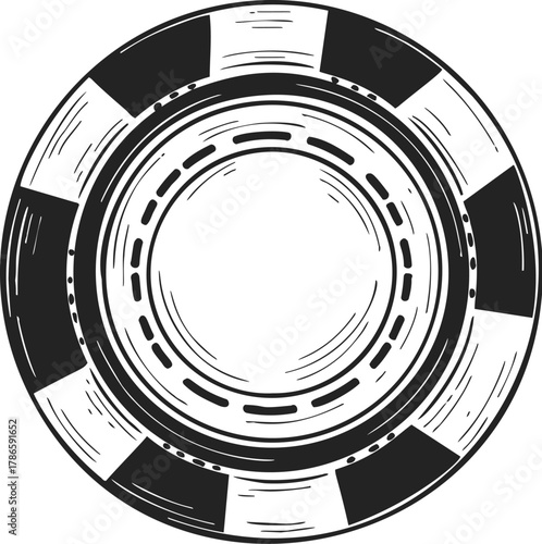 Casino chip sketch, hand drawn vector, circular token with bold segments — stock vector