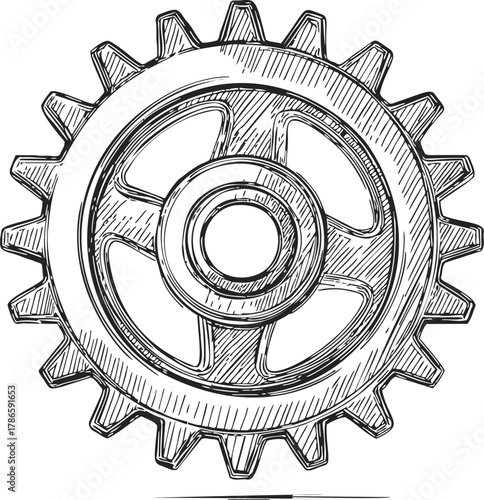 Gear sketch hand drawn mechanical cogwheel detailed engineering part — stock vector