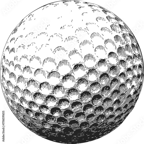 Golf ball sketch hand drawn detailed dimpled surface illustration — stock vector