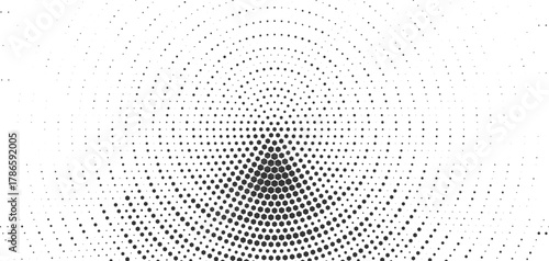 Abstract halftone circular tunnel pattern with concentrated dot density forming a deep radial focal point, modern minimal monochrome background ideal for motion visuals futuristic design and graphic