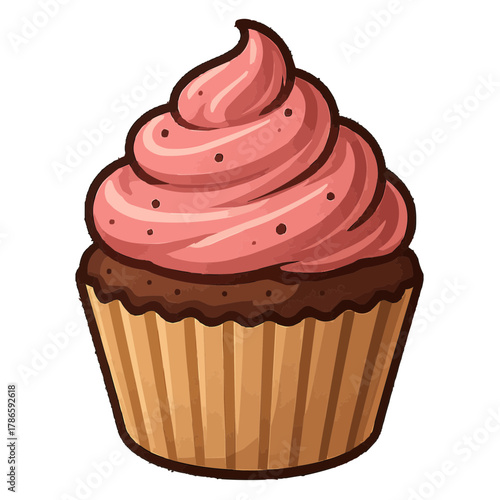 Delicious pink frosted chocolate cupcake, perfect for parties and sweet celebrations