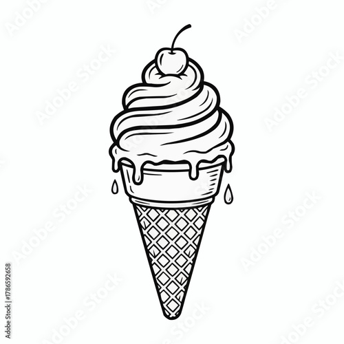 Cool off with this hand-drawn ice cream cone, a sweet treat to enjoy summer cravings