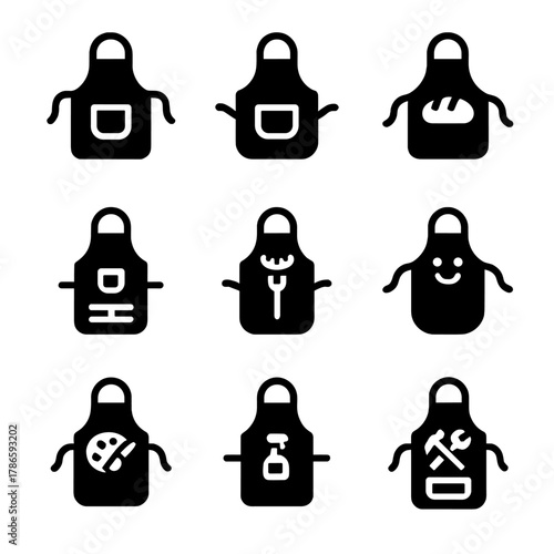 Minimalist apron icons with cooking and art symbols on gradient background