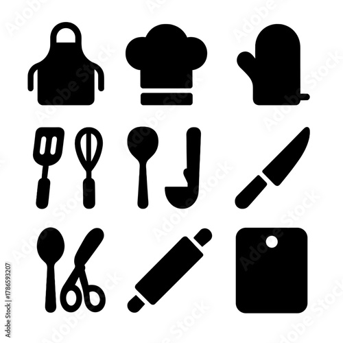 Silhouette kitchen utensils set: essential tools for cooking enthusiasts