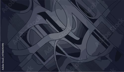 Dark Blue Abstract Geometric Shapes with Textured Lines