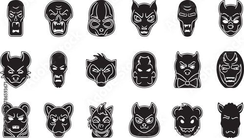 Black and White Lucha Libre Mask Icons Collection lucha libre masks