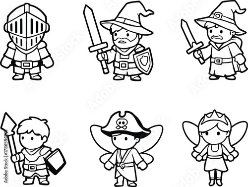 Fantasy characters, knight icon, wizard costume, fairy princess, pirate with wings, medieval warrior, roleplay, costume design, magic, adventure