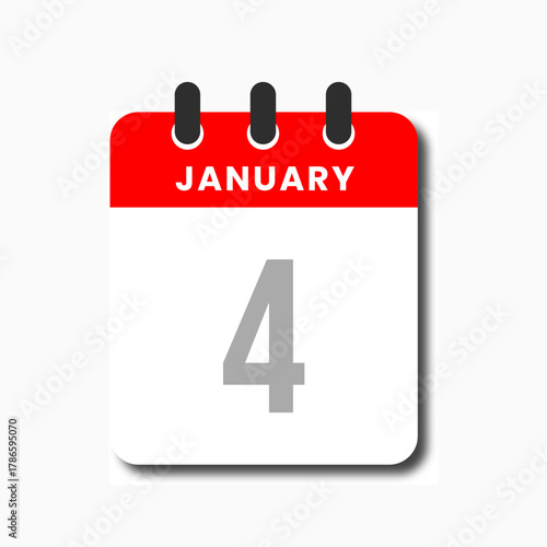 Flat vector of January 4 calendar page, ideal for planner or productivity app UI.