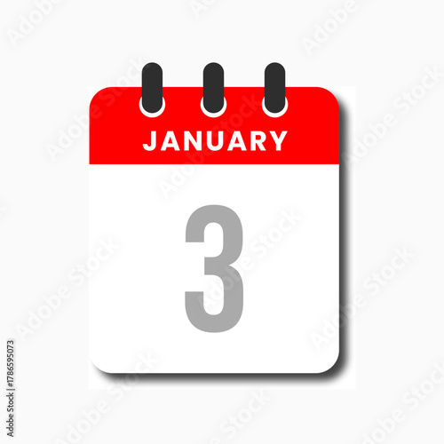 Minimalist January 3 calendar icon in flat vector style for daily schedule themes.