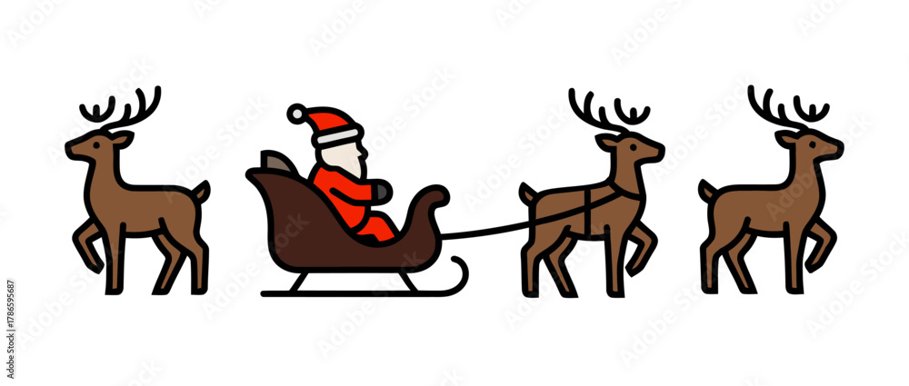 Obraz premium Santa in Sleigh Being Pulled by Four Reindeer on a White Background