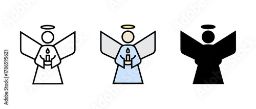 Illustration of an Angel Holding Candle on White Background in Three Styles