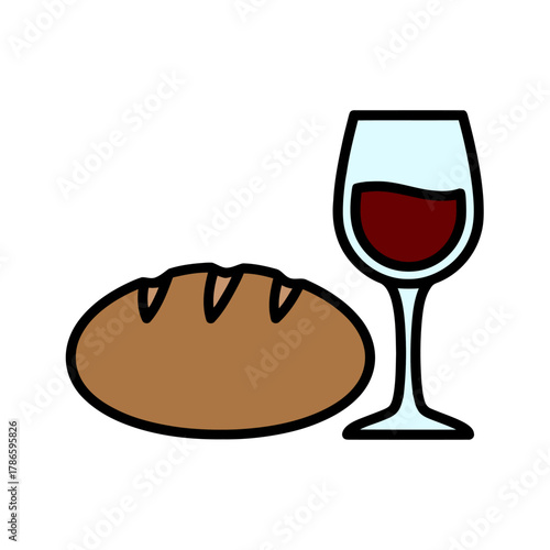 Simple Graphic of Loaf Bread and Wine Glass Against White