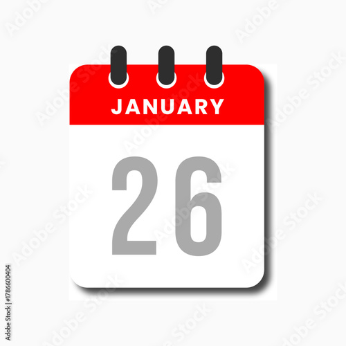 Flat modern calendar icon for January 26, clean design for daily schedule layout.