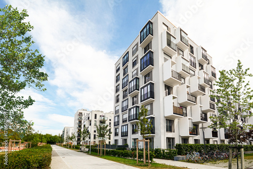 Obraz na plátně Residential area with ecological and sustainable green residential buildings, lo