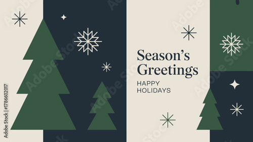 Modern christmas season's greetings holiday card design with trees