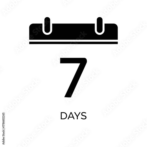 Black calendar icon indicating 7 days in a minimalist style  