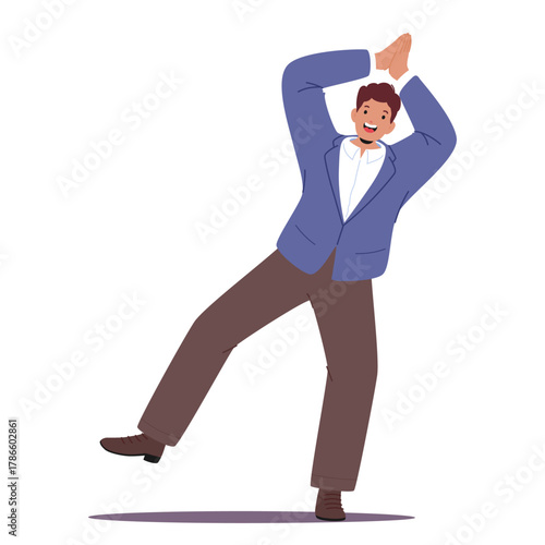 Happy cheerful man applauding with hands over head in a clear display of celebrating rejoicing win