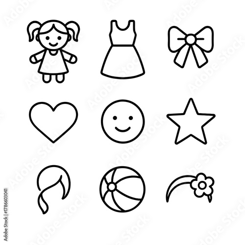 Cute icons collection: toys, fashion, smiley, heart, star