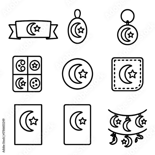 Minimalist moon and star icons collection for night-themed designs