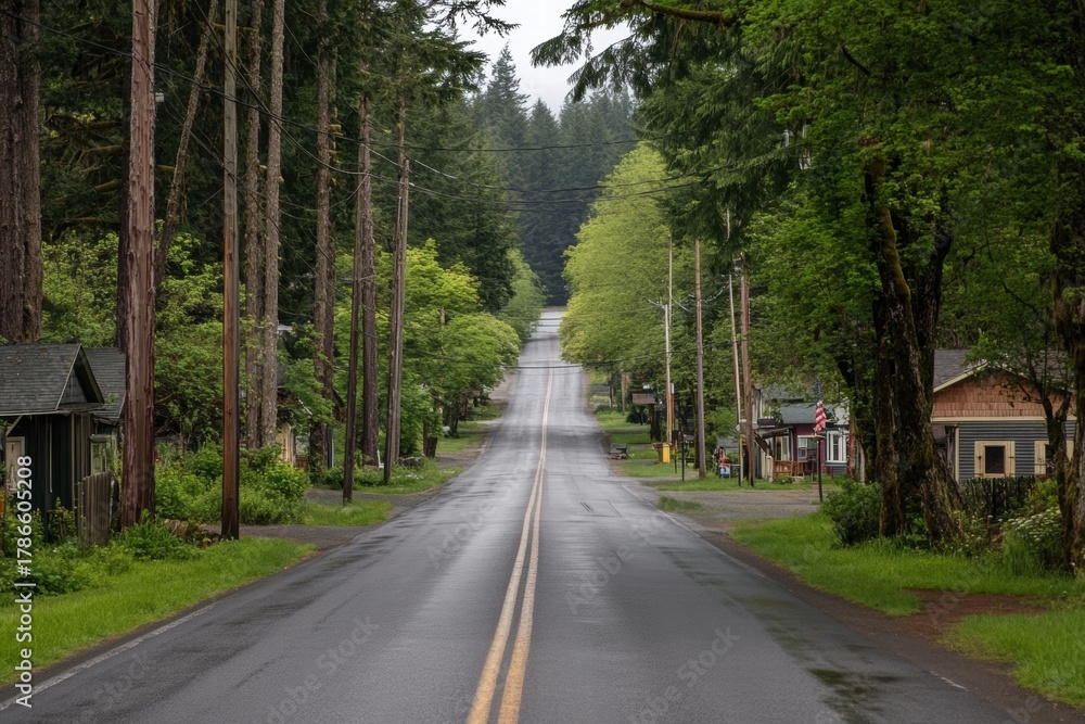 Obraz premium Small town road surrounded by trees