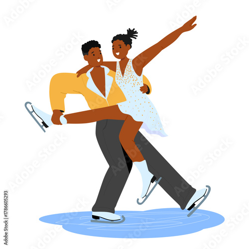 Man and woman figure ice-skaters performing dance on ice rink together isolated on white background