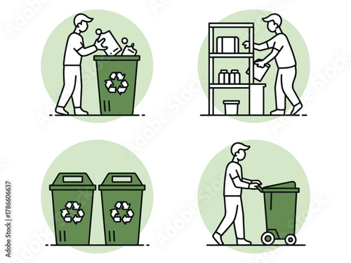 Person sorting and disposing of waste for recycling and organization
