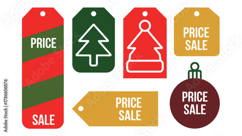Festive christmas holiday sale price tags and labels vector kit