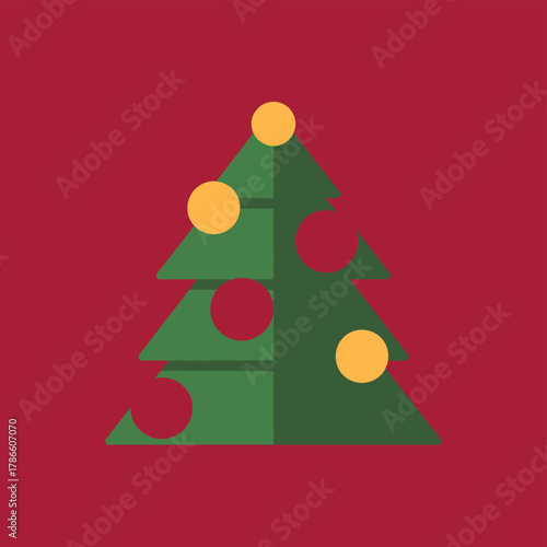 Minimalist flat design christmas tree with holiday ornaments