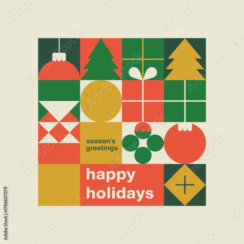 Geometric modern happy holidays greeting card abstract design