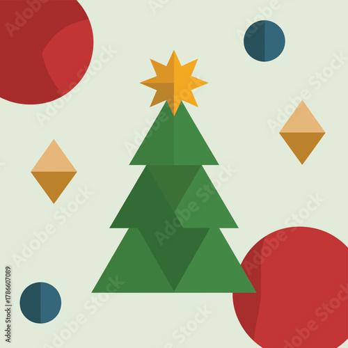 Geometric christmas tree with star, abstract holiday elements