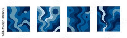 Set of Four Blue Toned Abstract Wavy Background Patterns for Use as Page Dividers or Headers