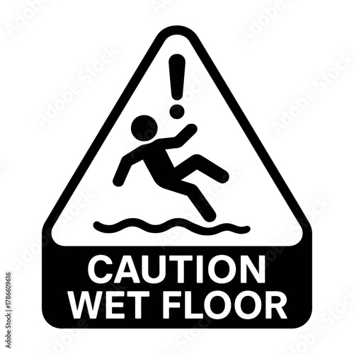 Pictogram Warning Sign of Wet Floor Hazard with Person Falling