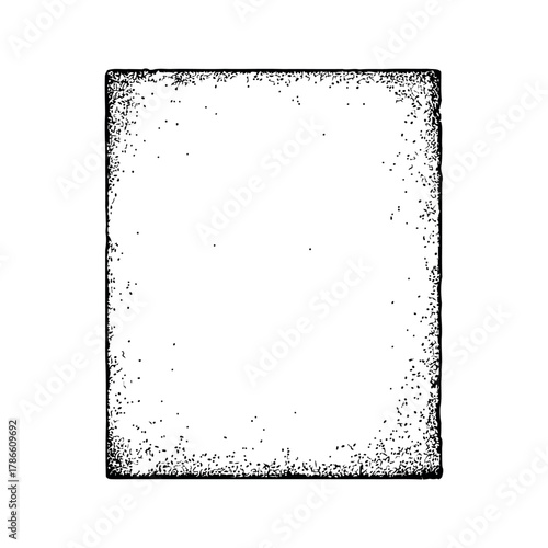 Distressed Grainy Frame with Black Ink Splatters and Dotted Texture on White Backdrop