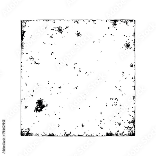 Monochrome square with grunge border, black speckles and grungy effect on a white background