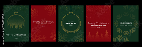 Christmas and New Year greeting card template set with dotted winter designs and festive messages for holiday celebration background