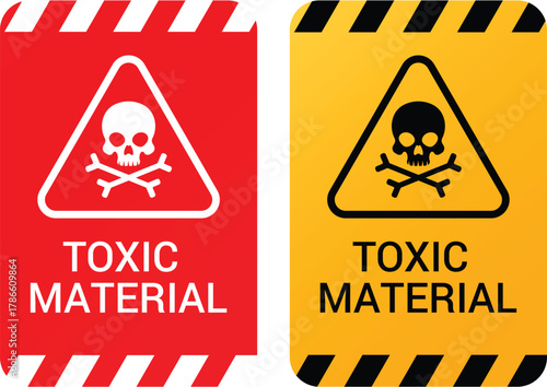 Toxic material hazard warning signs set, danger skull symbol