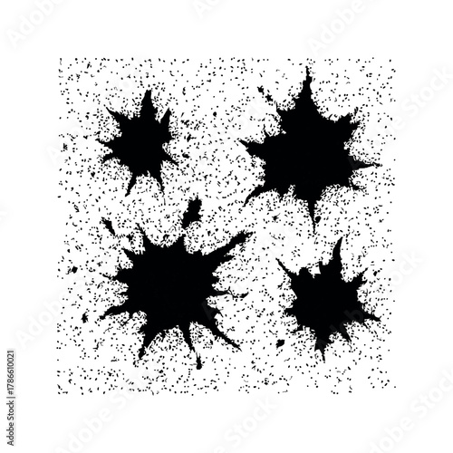 Black Ink Splatter Isolated on a White Textured Background Showing Distressed Monochrome