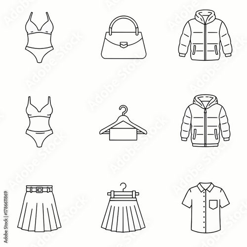 Collection of fashion clothing and accessory icons