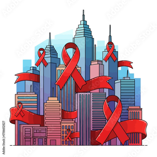 Empowering World AIDS Day illustration featuring a heroic red ribbon character, symbolizing crucial health awareness, unwavering support, and the global fight for health