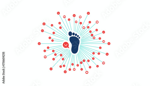 A digital footprint graphic showing how one hurtful comment can spread rapidly online affecting many people.