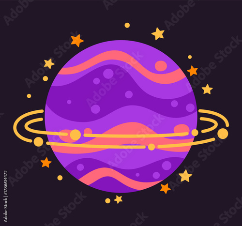 Cute purple planet on a white background
